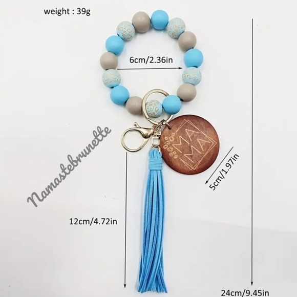 Wooden Beaded Mama Keychain Bag Charm With Blue Tassel - Picture 5 of 11